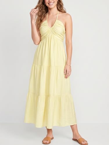 Image of Women's Casual Halter Tiered Vacation Maxi Dress with Pockets