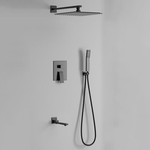 TYHAYJYK Juego de Mezclador de Ducha Empotrado de Pared, Mezclador de Agua Caliente y fría, Monomando, 3 Funciones, Cabezal de Ducha de Lluvia de Pared y Juego de Manguera Cromado (Cromo)