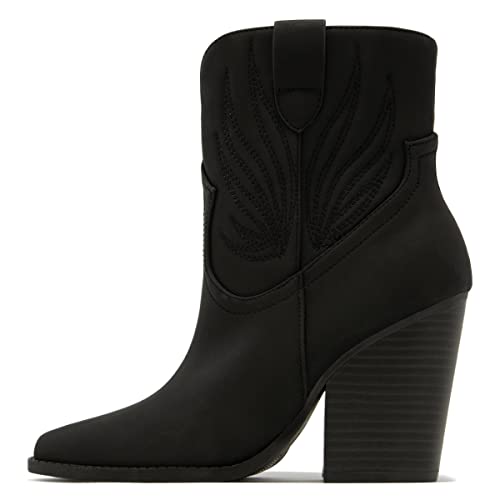 FYS Women Cowboy Western Stitched Ankle Boots Pointed Toe Stacked Chunky High Heel Booties Cowgirl Outfit Ladies Shoes Size 4-15 US