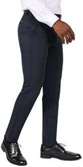 Plaid&Plain Men's Stretch Dress Pants Slim Fit Skinny Suit Pants