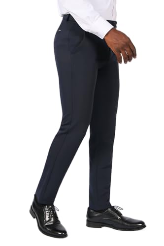 Plaid&Plain Men's Stretch Dress Pants Slim Fit Skinny Suit Pants