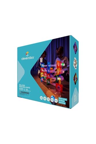 Cleverclixx Kugelbahn-Lichteffekt-Bausatz in Knallfarben 100 Teile, langlebiges Magnetspielzeug mit Licht, Robustes Lernspielzeug, erweiterbare Sets, für Kinder ab 3 Jahren