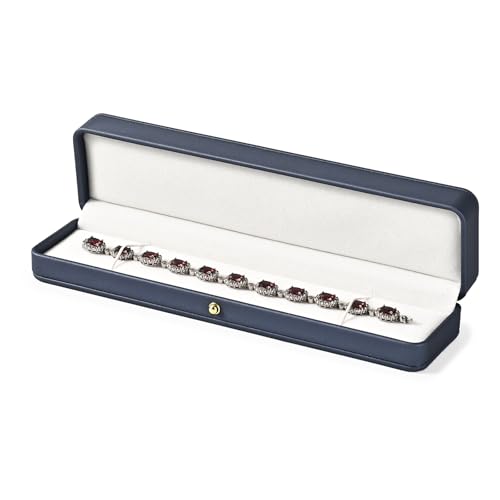 Bracelet Box PU Leather Necklace Jewelry Box Bracelet Gift Box Necklace Gift Box Jewelry Box Long Chain Bracelet Display Case Velvet Interior Jewelry Gift Boxes Necklace Case(Steel-Blue)