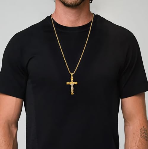 Cross Necklace for Men, Stainless Steel Christian Cross Pendant Necklaces for Men, Silver Chain Necklace for Men, Fade-Resistant, Stylish Jewelry Gift for Him