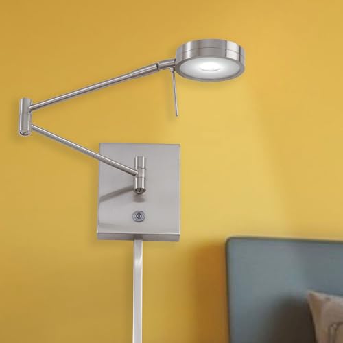 Image of GEORGE KOVACS P4308-084 George's Reading Room LED Swing Arm Wall Lamp, 1-Light, 8 Total Watts, 6.25-in H x 13.75-in W, Brushed Nickel