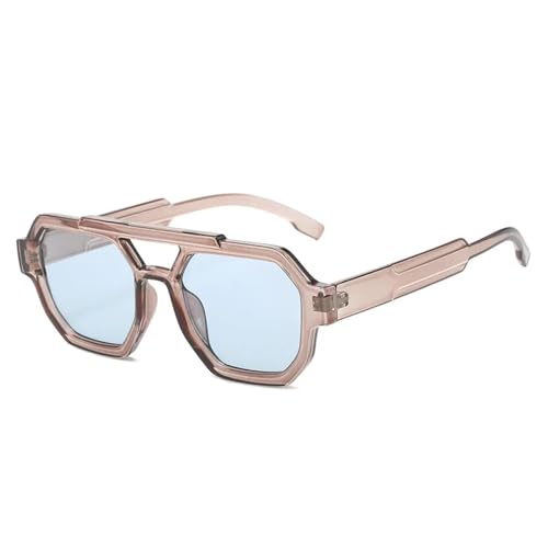 Lunettes de soleil rétro polygone en festival ou terrasse : le double pont bleu et violet chic