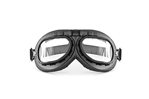 Bertoni Lunettes Moto Aviateur Harley Chopper Vintage Style Mod. AF195 Noir (Verre Transparent) – vue 2