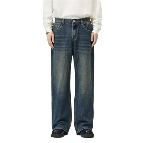 Men's American Denim Pants Straight Leg Loose Jeans Solid Color Trousers