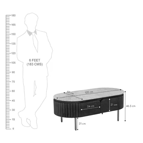 Image of The Attic Carlston Coffee Table for Living Room, Solid Wood Centre Table with Ceramic Top, Black Matte Finish, Oval Shape with Gold Accent