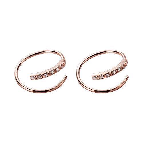 Ear Climber Crawler Cuff Earrings Sterling Silver CZ Line Wrap Earring Dianty Piercing Huggie Hoops for Women Teen Girls (Rose Gold)