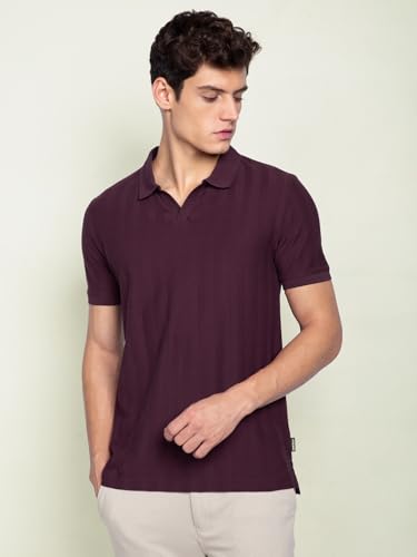 Image of DAMENSCH Men Rich Pique, Statement Textured, Body-Cooling All Degree, Premium Cotton, Herringbone Texture Johnny Collar Polo T-Shirt