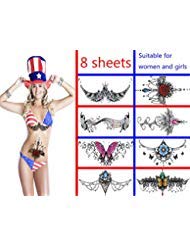 Temporary Tattoos Ms Fake Body Sleeve Jewelry Flash Design -Suitable for All Women Temporary Chest Tattoos- Painless Sexy Girl Tattoo,Kinky Tattoos,Suitable for Shoulder Back Waist-8 Sheets