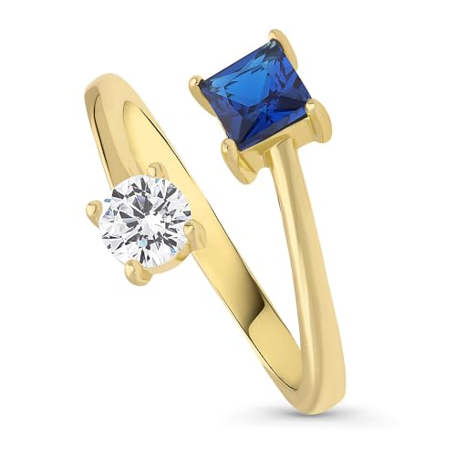 BERRICLE Sterling Silver Bypass Rings Blue Cubic Zirconia CZ Fashion Promise Ring for Women, Yellow Gold Flashed Size 4-10