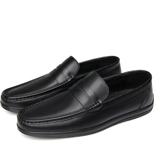 Men's Loafers Round Toe Leather Fashion Slip-on Lightweight Flat Heel Walking4