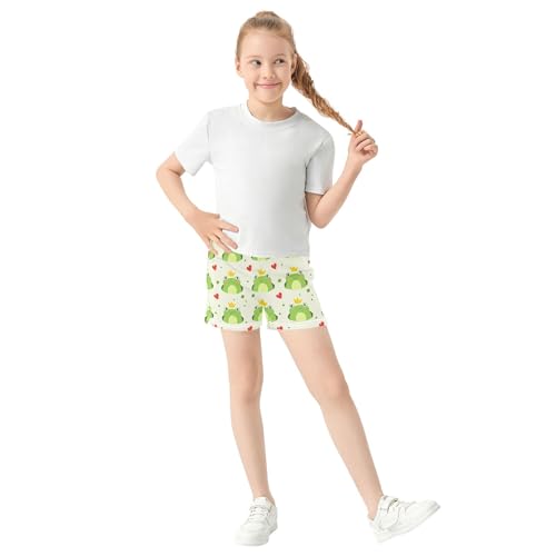 Girls Lounge Shorts Cute Green Frogs with Yellow Crowns Animal Print Kids Pajama Athletic Summer Activewear, X-Small2
