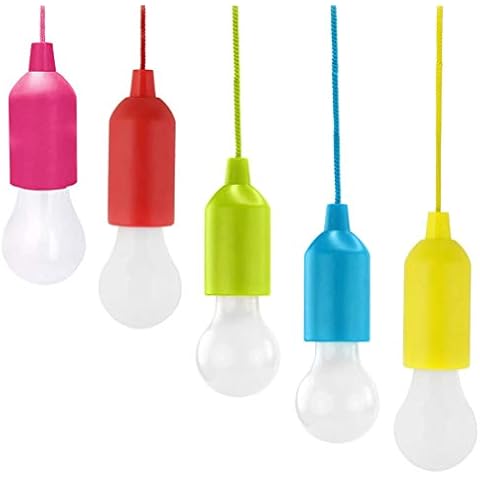 Meteorax 5Pcs LED Pull Cord Light Bulb Hanging Bulb Battery Powered Portable Hanging Lamp for Camping Gardens BBQ's Festivals Parties Decoration Cover