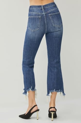 SALT TREE Risen Jean - High Rise Frayed Hem Ankle Flare Jeans - RDP10592