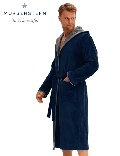 Morgenstern Dressing Gown Men 100% Cotton Hood Luxury Velvet Terry Bathrobe Finn
