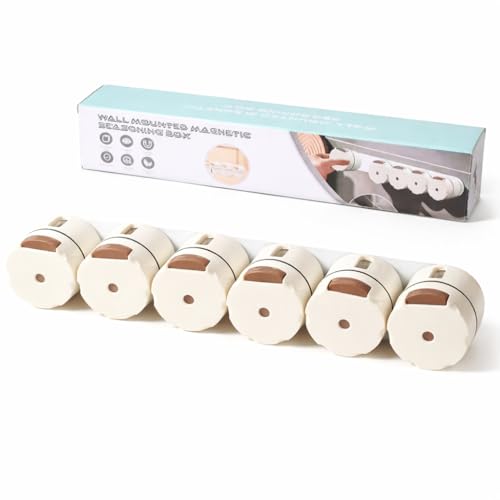 Wall-Mounted Magnetic Spice Rack, 6 Rotating Containers, White, A...