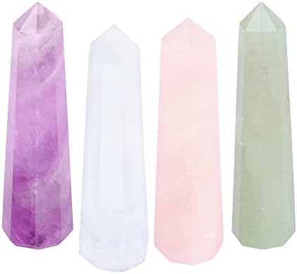 Valentines Gifts for her Natural Amethyst Rose & Clear Quartz Fluorite Gemstone Healing Crystals Single Point Wand Polished Tumbled Stones Crystal Tool House Decoration Gift Size - 50-55 Mm
