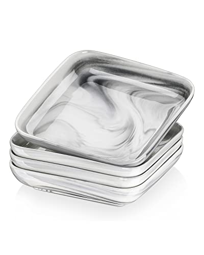 MALACASA,Série Ivy, Assiette Creuse en Porcelaine Marbre, Assiette à Soupe, 8 Pièces Assiettes Creuses Carrée, 21 cm, 1000 ml