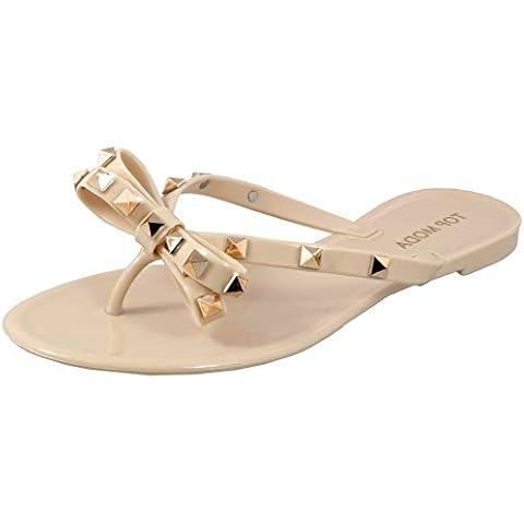 TOP Moda Studded Jelly Flip Flops with Bow Cover