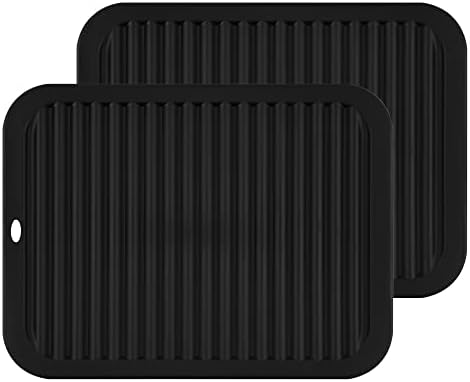Silicone Table Mats Hot Pad Mats Pot Holder, Multi-Purpose Drying Trivet Mat Set of 2) Non Slip, Flexible, Durable, Heat Resistant Hot Pads Color:Black