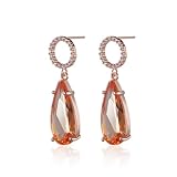 Pendientes de circonita cúbica para mujer, aretes colgantes de oro rosa, gota de agua, poste de base chapado en oro rosa con parte trasera de fricción