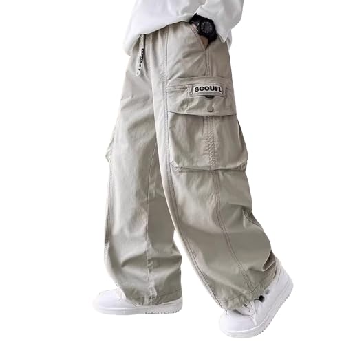 Boys Cargo Pants for Kids Relaxed Fit Wide Leg Utility Trousers with Elastic Waist Perfect for Everyday and