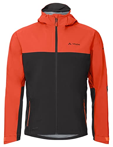 VAUDE Moab Regenjacke Herren – Wasserdicht, Winddicht & Atmungsaktiv, Fahrrad Regenjacke mit 2,5-Lagen Membran, Fahrradjacke mit Unterarmventilation, glowing red,S