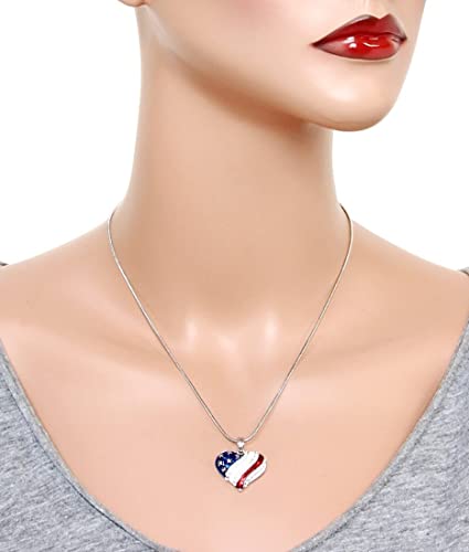 Dianal Boutique Patriotic Red White Blue American Usa Flag Heart Pendant Necklace 4Th Of July Independence Day Gift… thumb #1