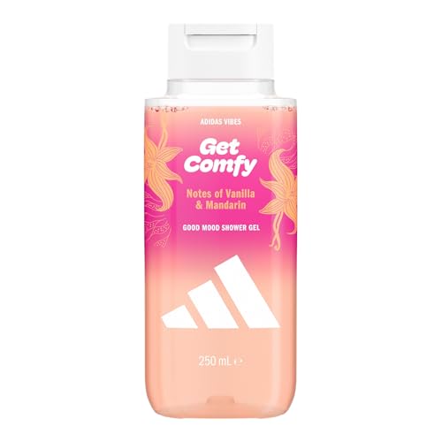 adidas Vibes Get Comfy Gel douche, 250 ml, lot de 1, notes de vanille et de mandarine, parfum unisexe