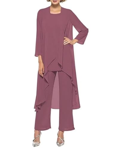 Women's Chiffon Pants Suits 3 Pieces Mother of The Bride Pant Suits for Wedding Formal Pantsuits Outfit - Main Image