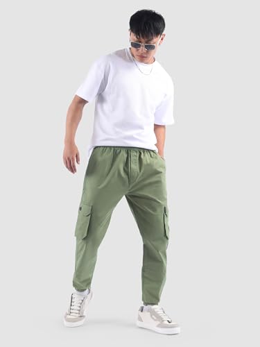 Image of Beyoung Cotton Regular Fit Heavy Gauge Cargo Joggers for Men | Ribbed Hem | Spacious Pockets | Track Pants | Elastic Waistband | Cargo for Men