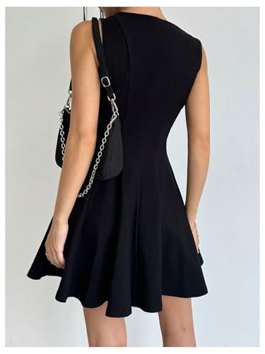 Image of Milumia Boat Neck A Line Flared Mini Dress Summer Casual Club Party Short Sleeveless Tank Dresses Black Medium