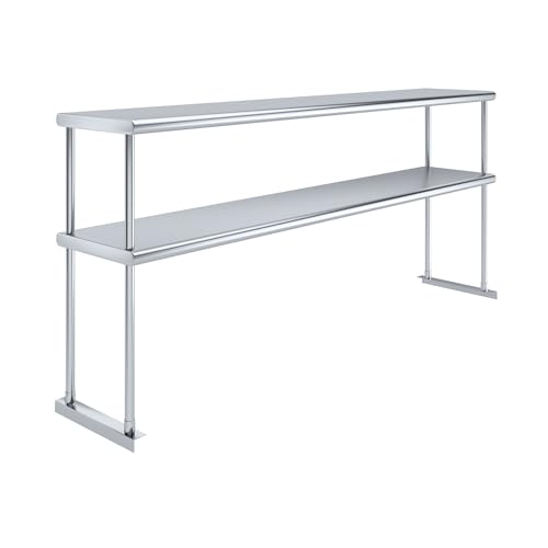 AmGood Stainless Steel Double Deck Overshelf – 14 in. x 72 in. – Heavy Duty, NSF Certified, Commercial-Grade, Adjustable Tiered Shelf for Kitchen Prep Tables and Workbenches
