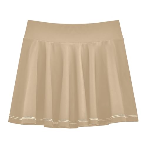 Tan Girls Tennis Skirts with Built in Shorts Flowy Skorts for Little Girl Kids Cheer Skirt with Pockets 4-12Y