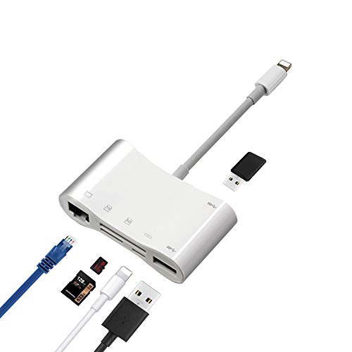 Hkitty Xiong 6in1 Ethernet LAN Wired Network Adapter,SD/Micor SD Card Reader,USB OTG Camera Connection Kit,Compatible with iPhone iPad iPod Running iOS 13,Works with Mouses Keyboards Hubs