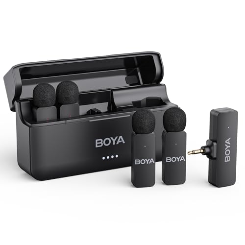 BOYA BY-V4 Microphone sans fil pour appareil photo, sortie mono 4 canaux, mini microphone pour appareil photo avec TRS 3,5 mm, micro cravate sans fil pour 4...