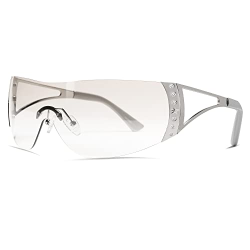 VANLINKER Oversized Wrap Around Y2K Sunglasses for Women Men Trendy Futuristic Sun Glasses Fashion Shield Flat Top Shades