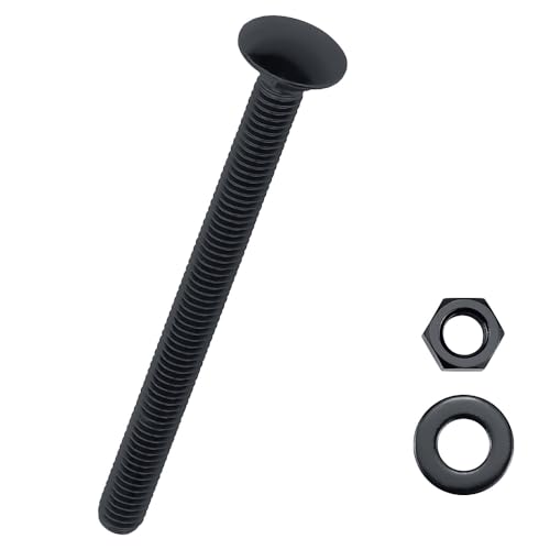 Image of 1 /2-13 x 4-1 /2 inch Black Carriage Bolts with Nuts and Washers Kits (6 Sets), 304 Stainless Steel 18 /8, Black Finish, Round Head, Square Neck, Heavy Duty Bolts, Indoor Outdoor Fastening Bolts, Fayeploo