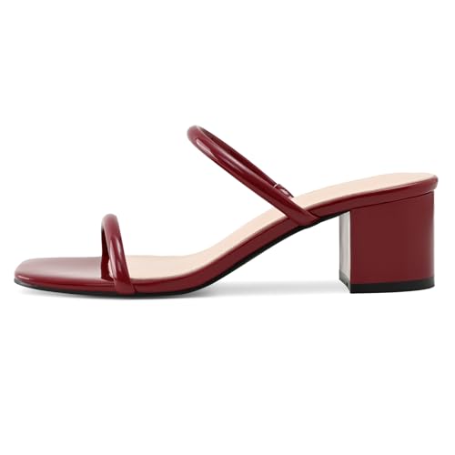 Image of Shoe'N Tale Strappy Heels for Women Square Open Toe Two Strap Low Block Heel Slip on Dressy Sandals Shoes