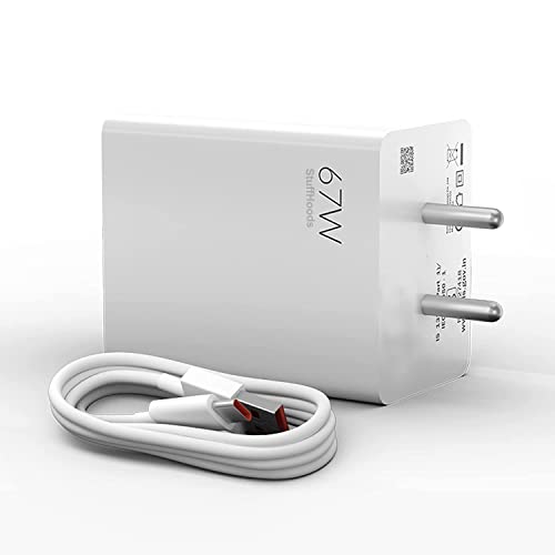 Image of M i 67W Sonic Charger For Xiaomi Redmi Note 11T Pro+, Xiaomi Redmi Note 11 T Pro Plus Charger Mi 67W Sonic Charge Combo |Mi /Xiaomi /Redmi Charger|Superfast 6A Type C Included| Laptops, Tablets & Mobile Charger|(Adapter + USB to Type C Cable) KT1, WHITE