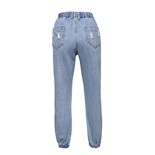 Andongnywell Womens Casual Elastic Ripped Jeans Elastic High Waist Distressed Denim Pants Loose Pants Jogger Jean (Blue,Xxx-Large) #TOP1