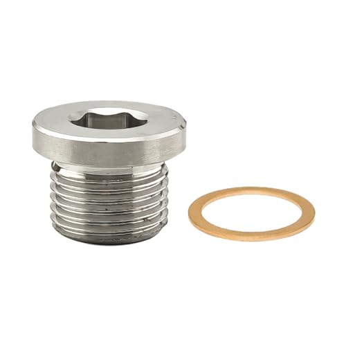 I Little Bamboo M18 X 1.5 Thread O2 Oxygen Sensor Plug with Copper Washer 304 Stainless Steel Universal Inner Hex Head Plug - 1 Pack