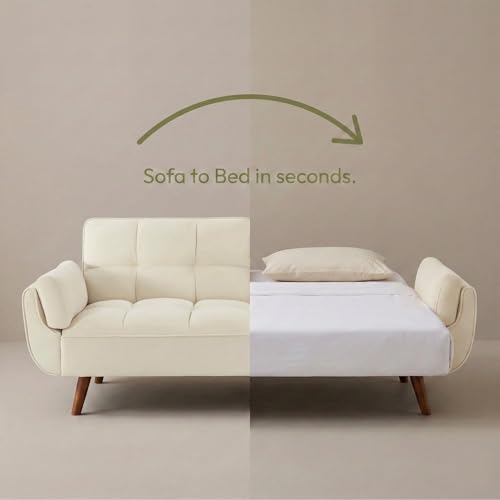 Image of Tarantino 3-Seater Convertible Sofa Cum Bed | Modern Tufted Upholstered Folding Sleeper Sofa for Living Room | High-Density Foam Comfort | Space Saving Couch Bed for Home (Beige)