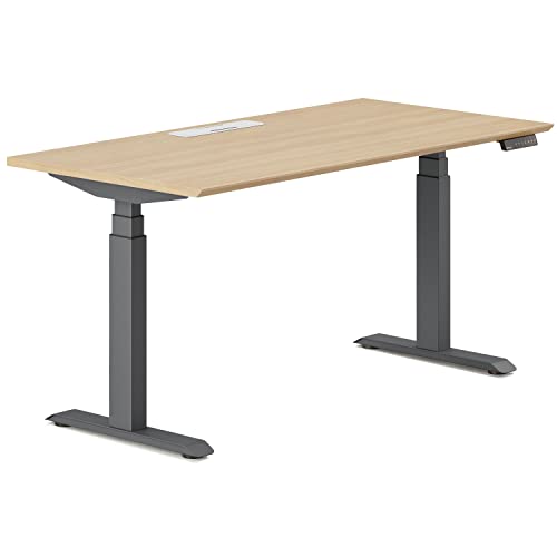Image of Branch Standing Desk, Adjustable Height Desk with Dual Motors | 3-Stage Lift, 4 Memory Presets, 48 Inches, Charcoal Base and Woodgrain Top