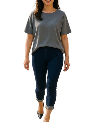 iCantoo/Sun Moda Knit Denim Slim Leg Cuffed Capri Made in USA