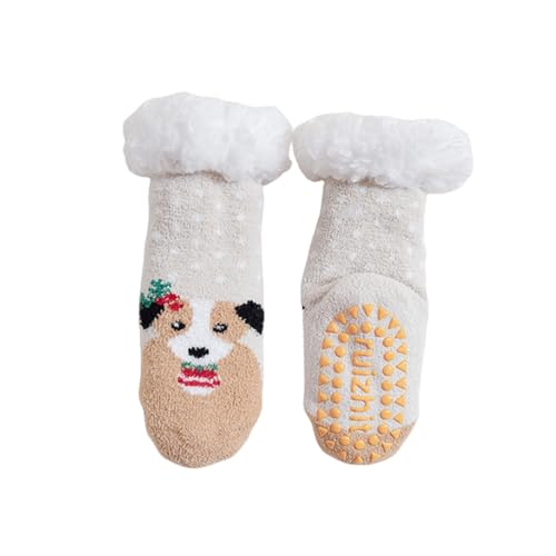 Generisch Tendencias Baby Slipper Calcetines Navidad Niño Pequeño Fuzzy Calcetines Cálidos de Forro Polar No Invierno Calcetines, caqui, Medium