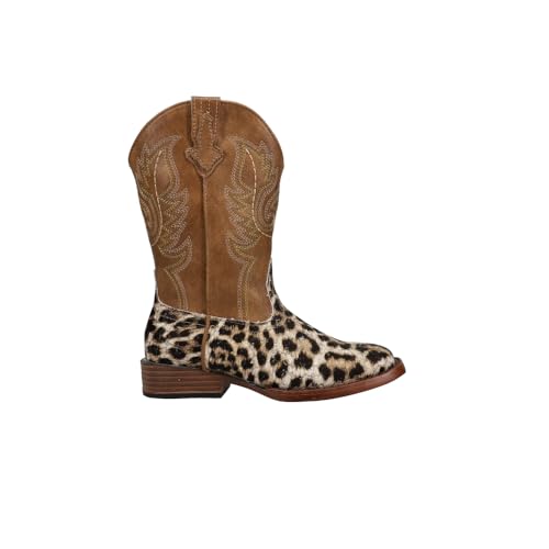 ROPER Kids Girls Glitter Leopard Square Toe Casual Boots Mid Calf - Brown